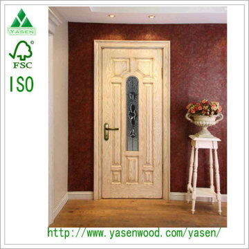 Luz de color China caliente puerta de madera sólida con decoraciones de surco